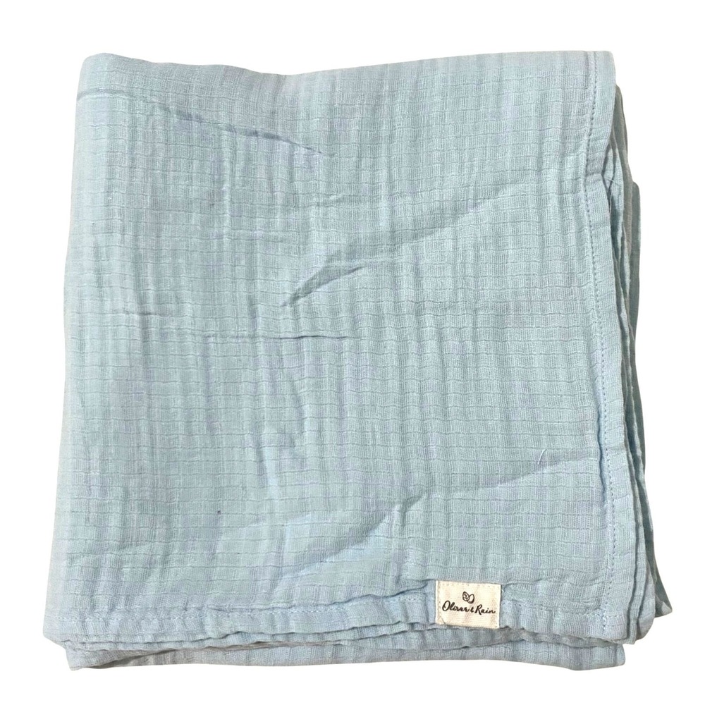 Oliver & Rain Blue Baby Blanket Swaddling Cloth 44" x‎ 40" Muslin Boys Nursery